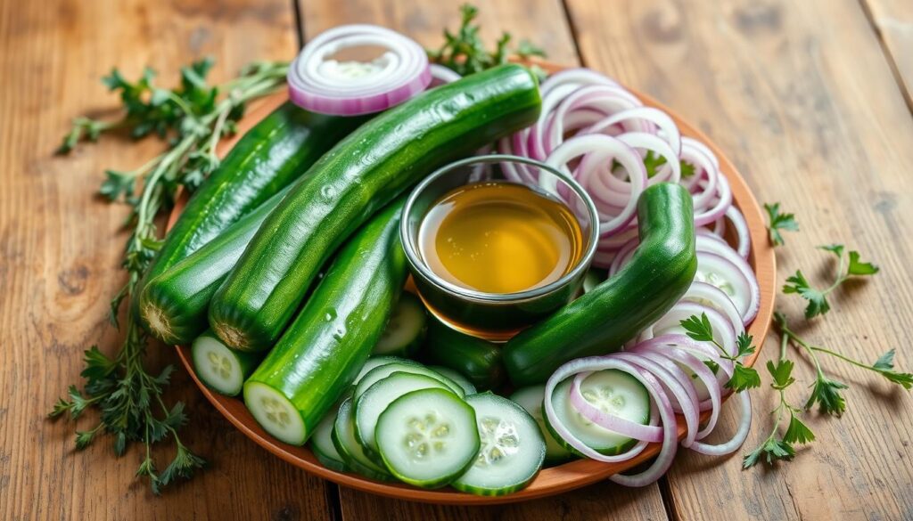 Fresh cucumber salad ingredients