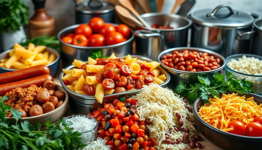 Chili Dog Pasta Bake Preparation