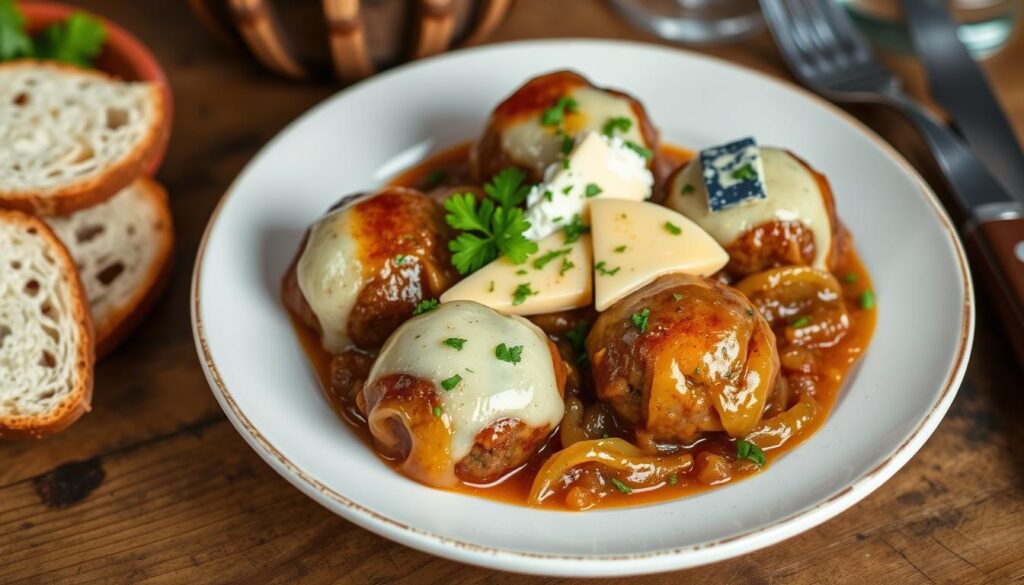 French Onion Meatballs with Cheese Variations