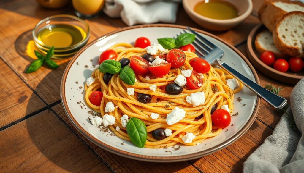 Greek Spaghetti Serving Presentation