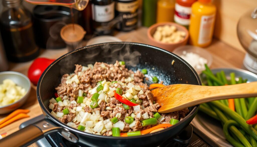 Mongolian Ground Beef Cooking Process