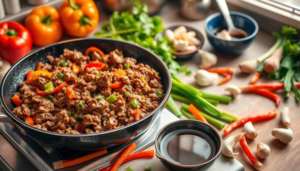 Spicy Mongolian Ground Beef Preparation